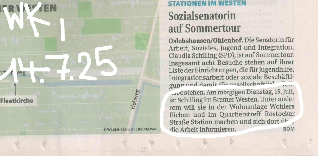 Foto vom Zeitungsartikel, in dem der Besuch angekündigt wird.